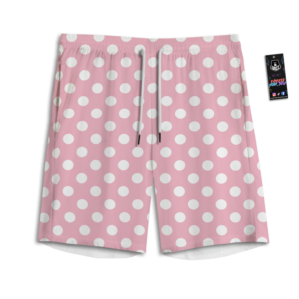 Polka Dot Pink And White Print Men's Athletic Shorts