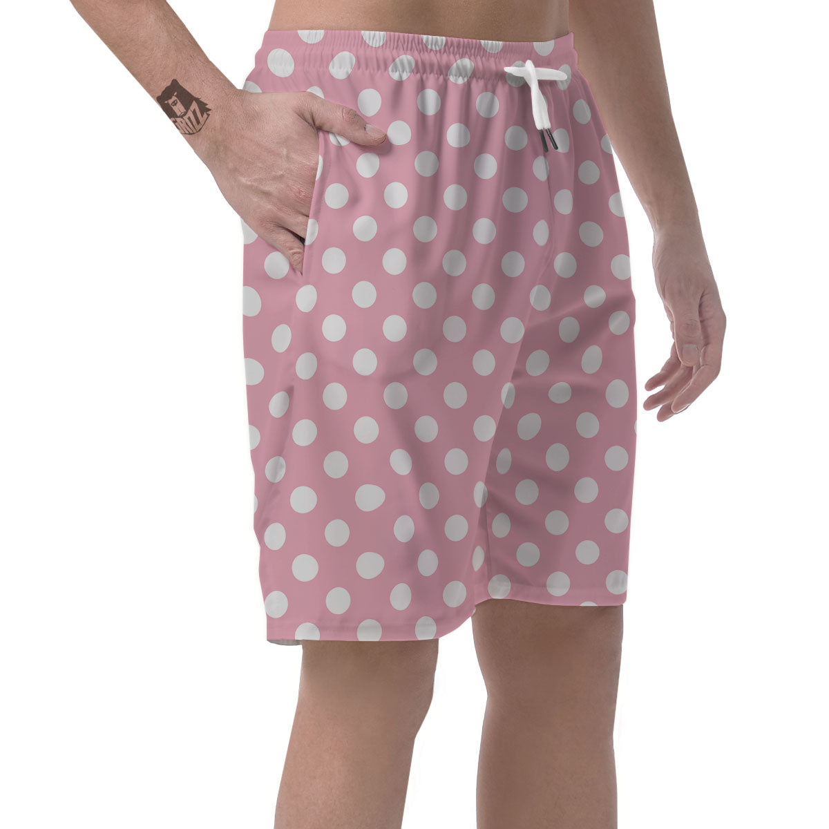 Polka Dot Pink And White Print Men's Shorts-grizzshop