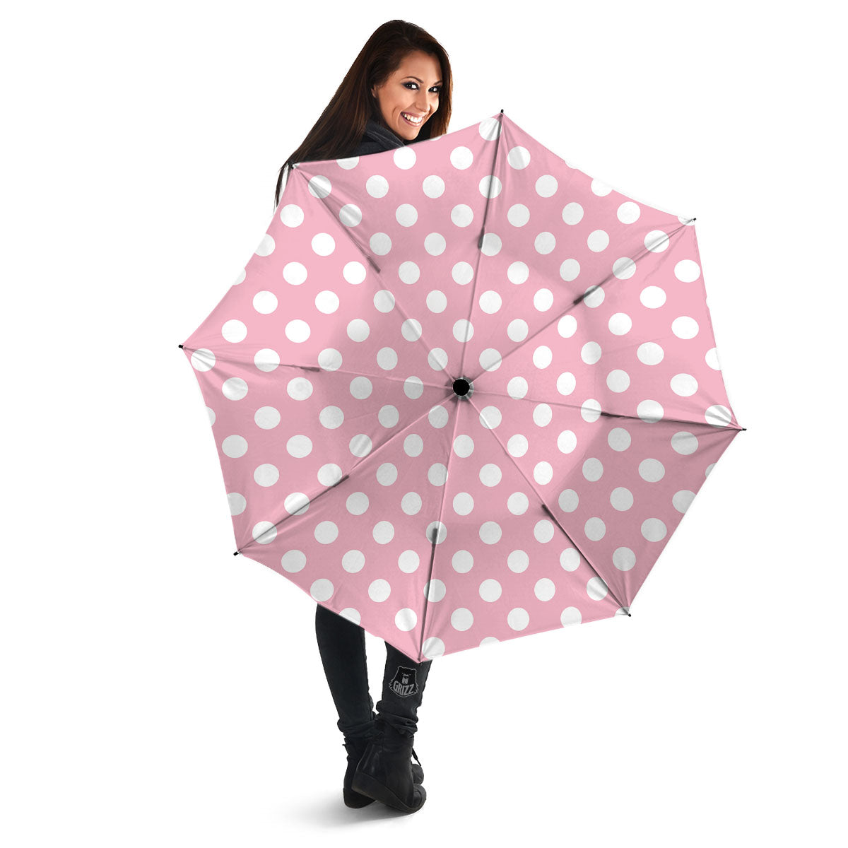 Polka Dot Pink And White Print Umbrella-grizzshop