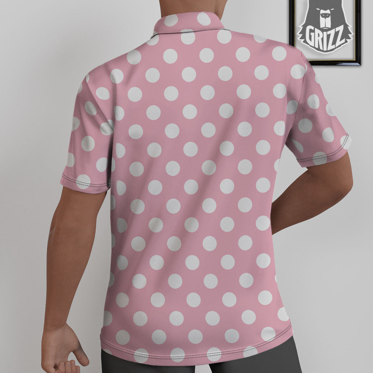 Polka Dot Pink And White Print Untucked Shirts-grizzshop