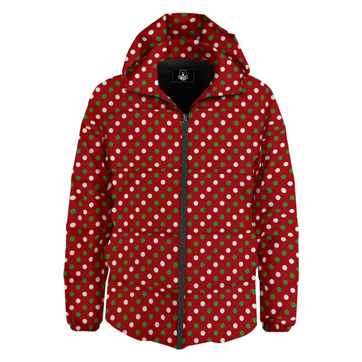 Polka Dot Red And Green Print Pattern Down Jacket-grizzshop