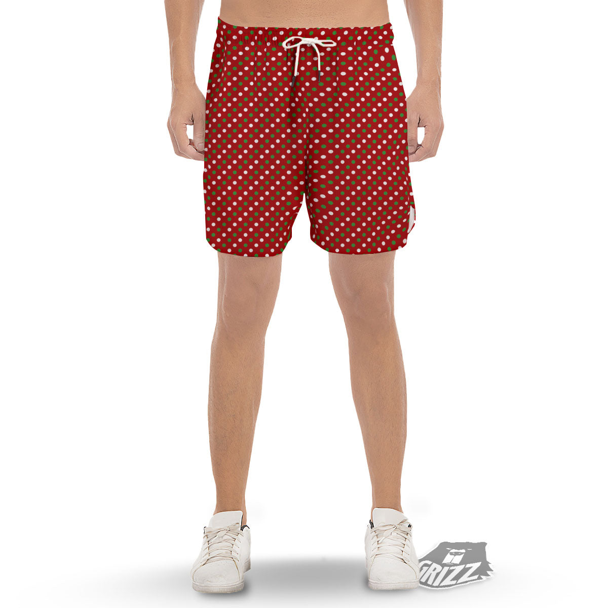 Polka Dot Red And Green Print Pattern Men's Gym Shorts-grizzshop