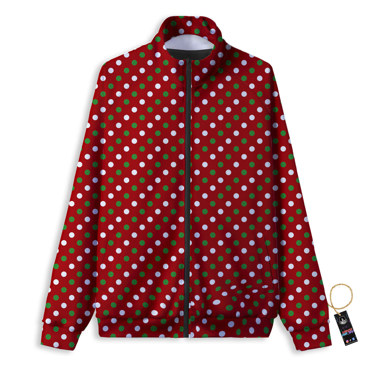 Polka Dot Red And Green Print Pattern Track Jacket-grizzshop