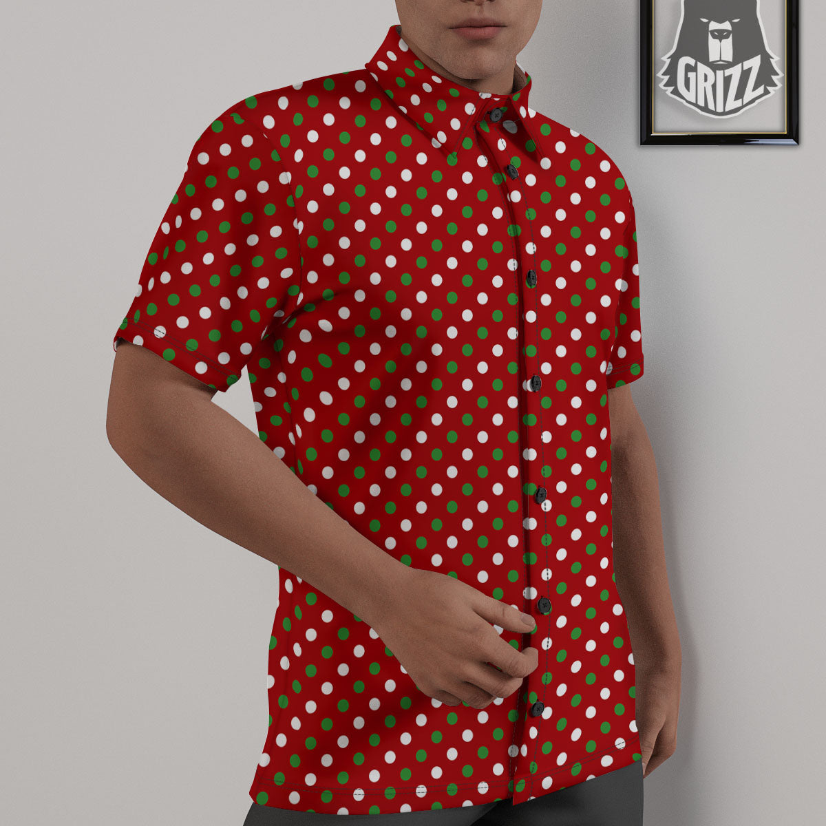 Polka Dot Red And Green Print Pattern Untucked Shirts-grizzshop