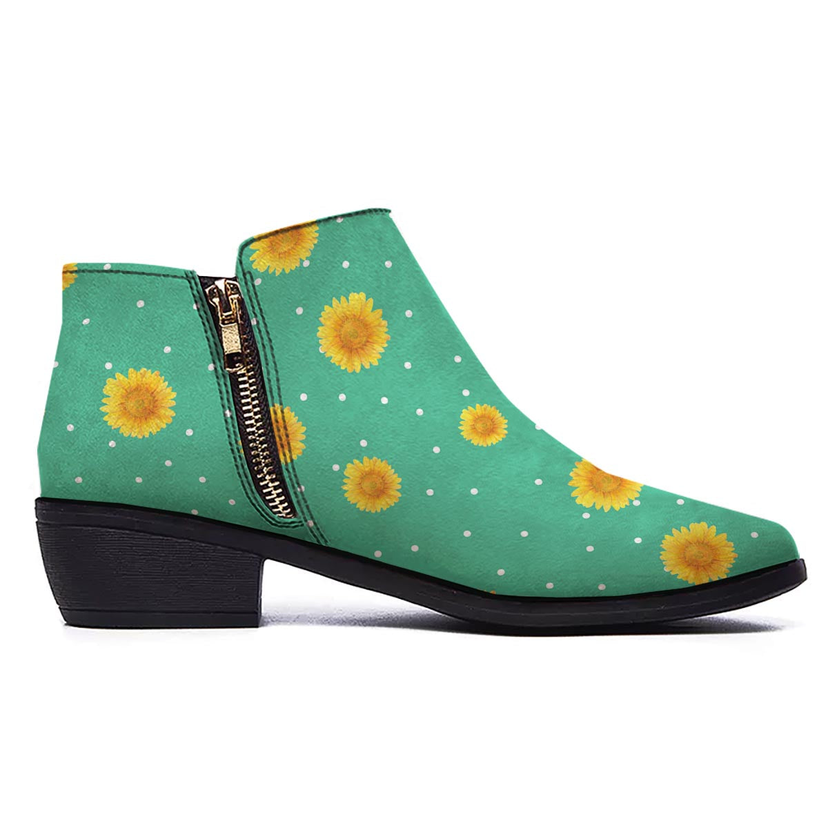 Polka Dot Sunflower Print Pattern Ankle Boots-grizzshop