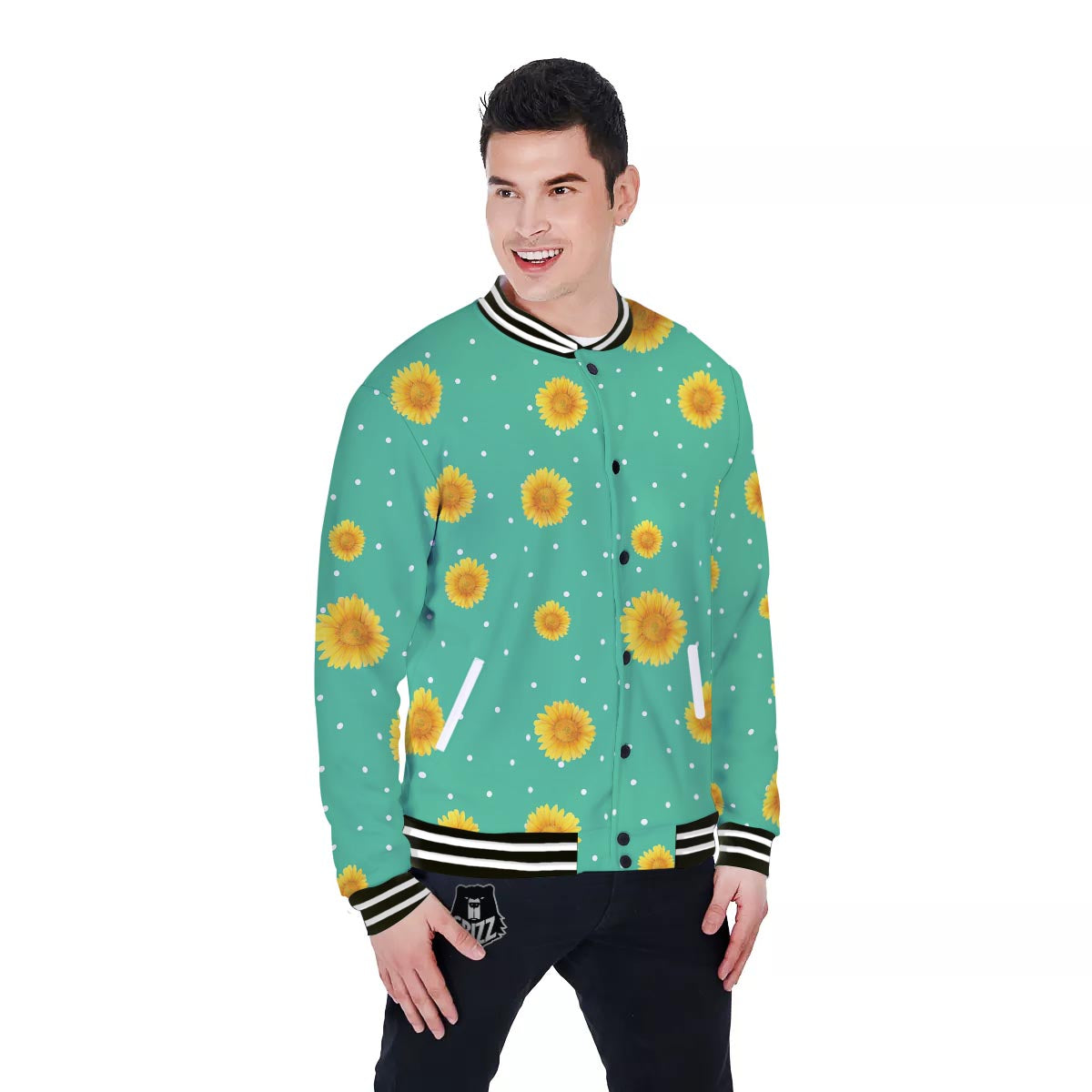 Polka Dot Sunflower Print Pattern Baseball Jacket-grizzshop