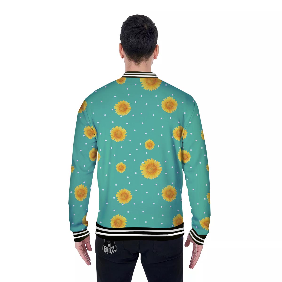 Polka Dot Sunflower Print Pattern Baseball Jacket-grizzshop