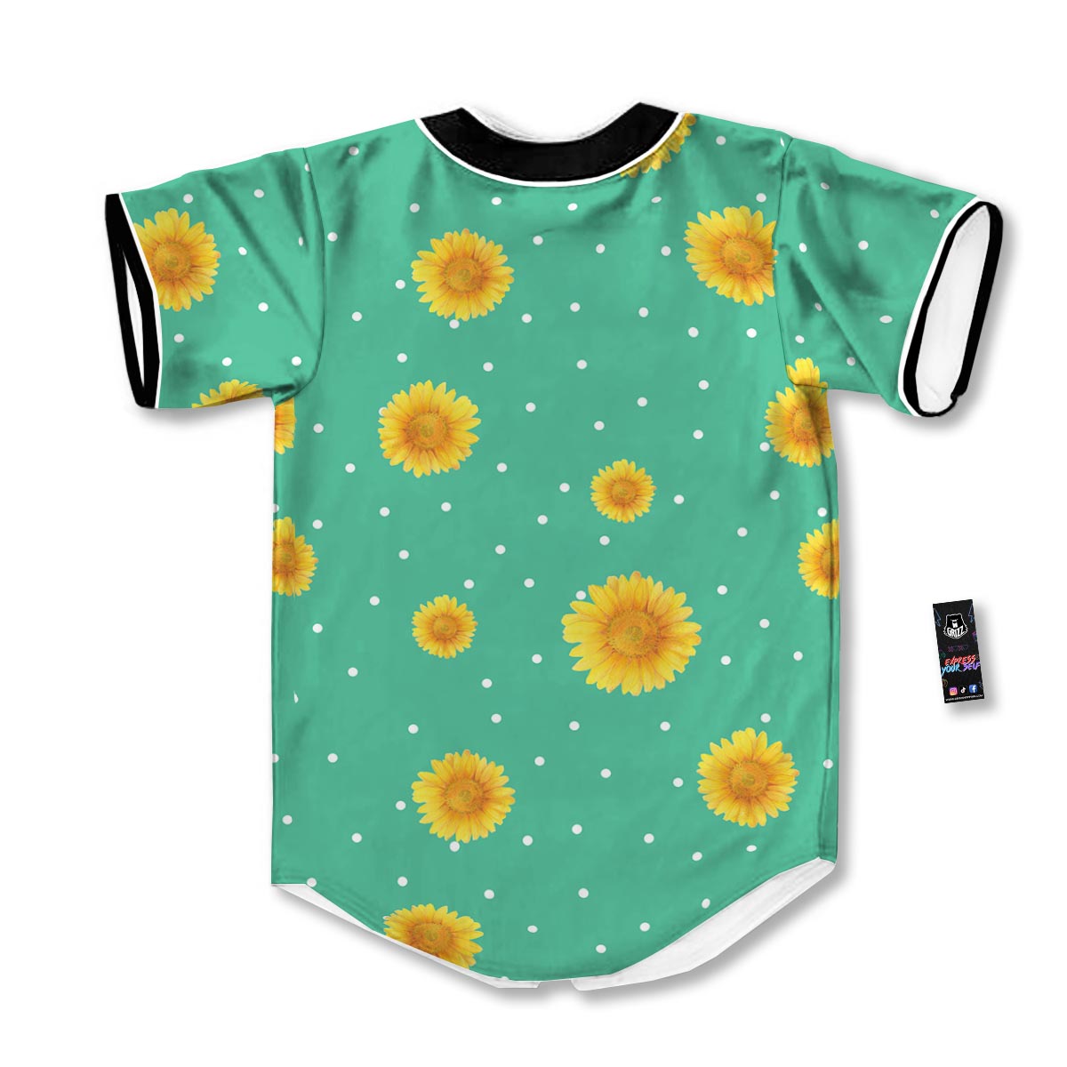 Polka Dot Sunflower Print Pattern Baseball Jersey-grizzshop