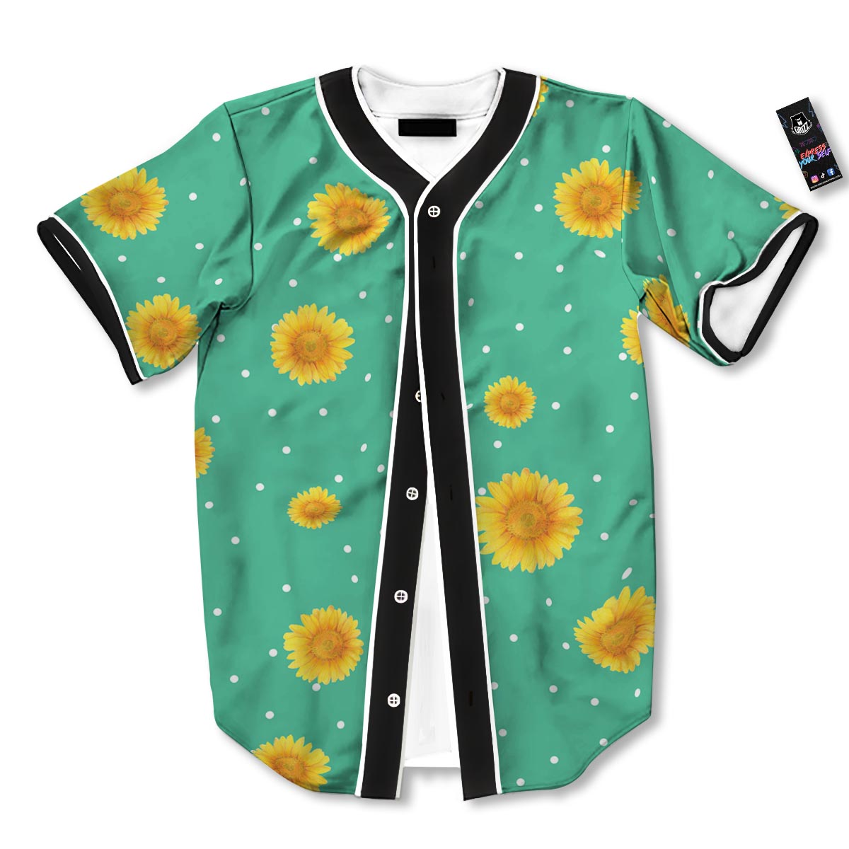 Polka Dot Sunflower Print Pattern Baseball Jersey-grizzshop
