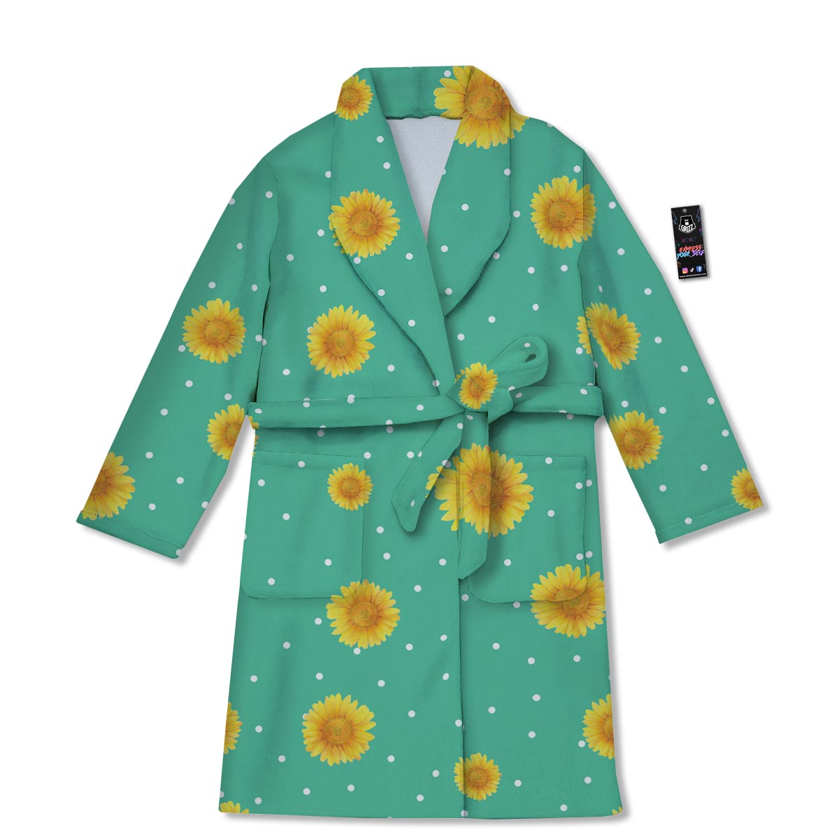 Polka Dot Sunflower Print Pattern Bathrobe-grizzshop