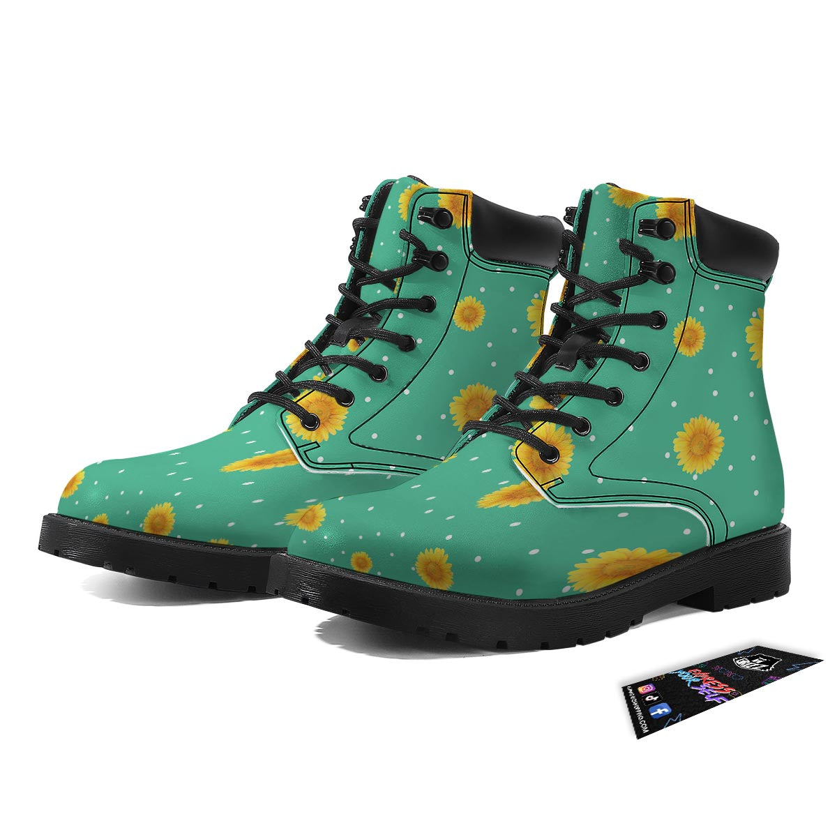 Polka Dot Sunflower Print Pattern Boots-grizzshop