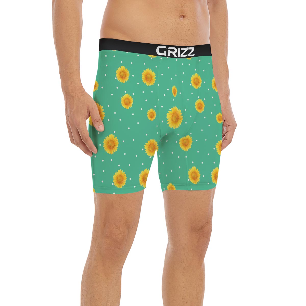 Polka Dot Sunflower Print Pattern Boxer Briefs-grizzshop