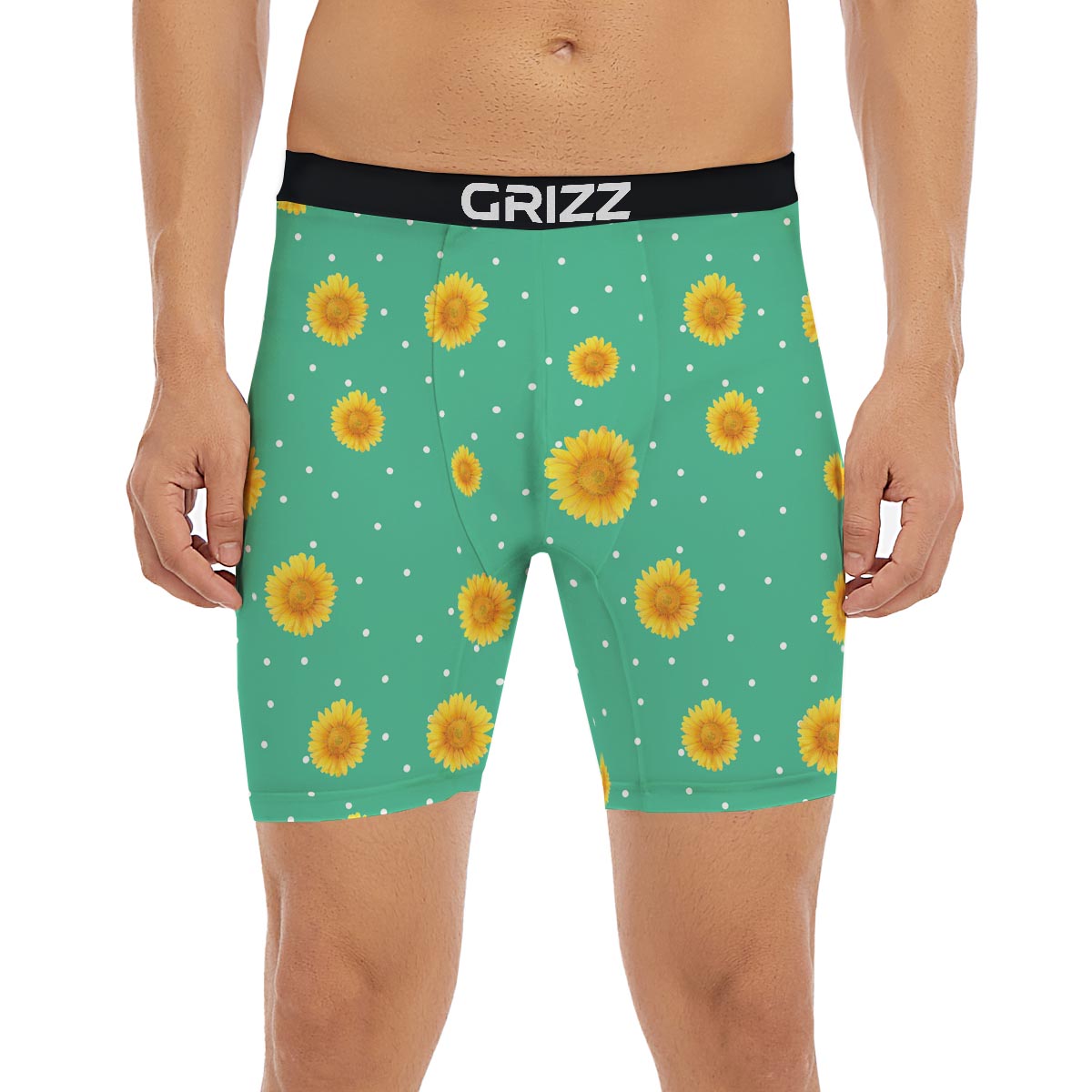 Polka Dot Sunflower Print Pattern Boxer Briefs-grizzshop