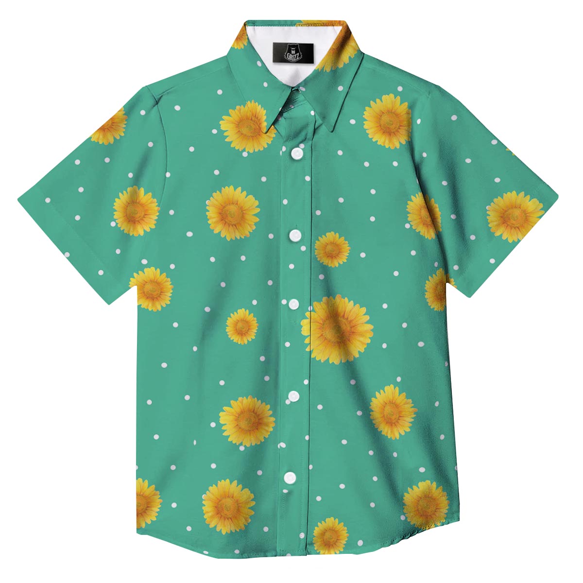 Polka Dot Sunflower Print Pattern Button Up Shirt-grizzshop