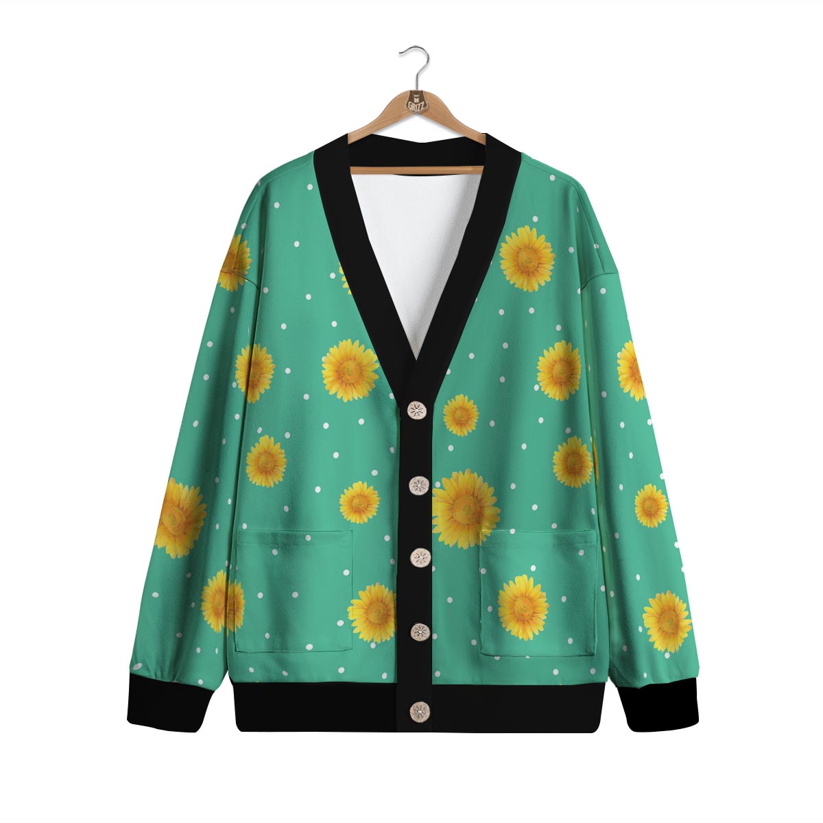 Polka Dot Sunflower Print Pattern Cardigan-grizzshop