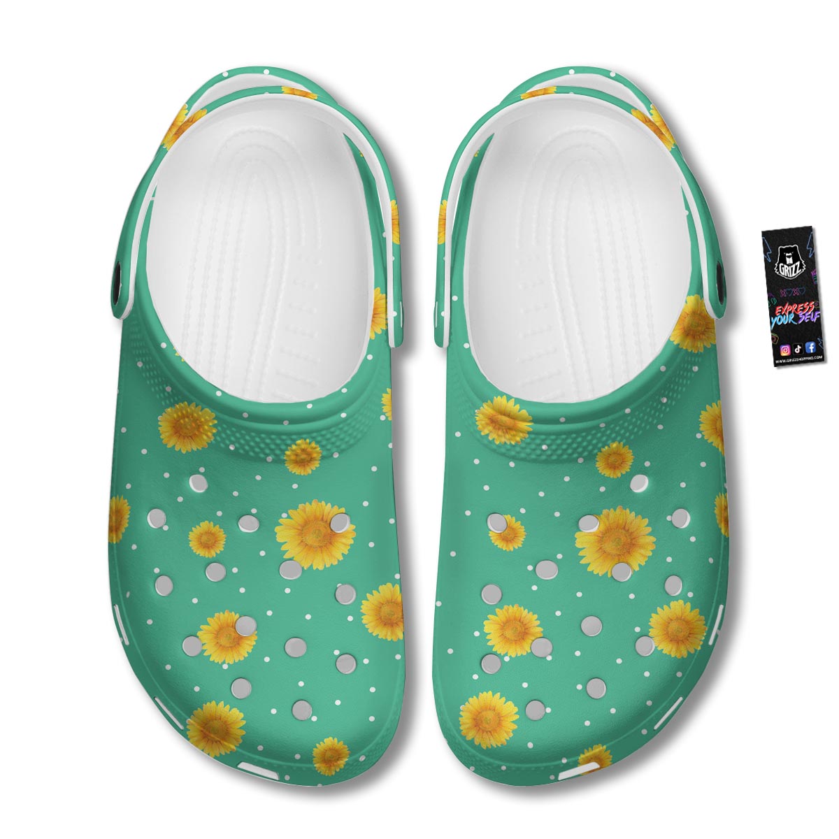 Polka Dot Sunflower Print Pattern Clog-grizzshop