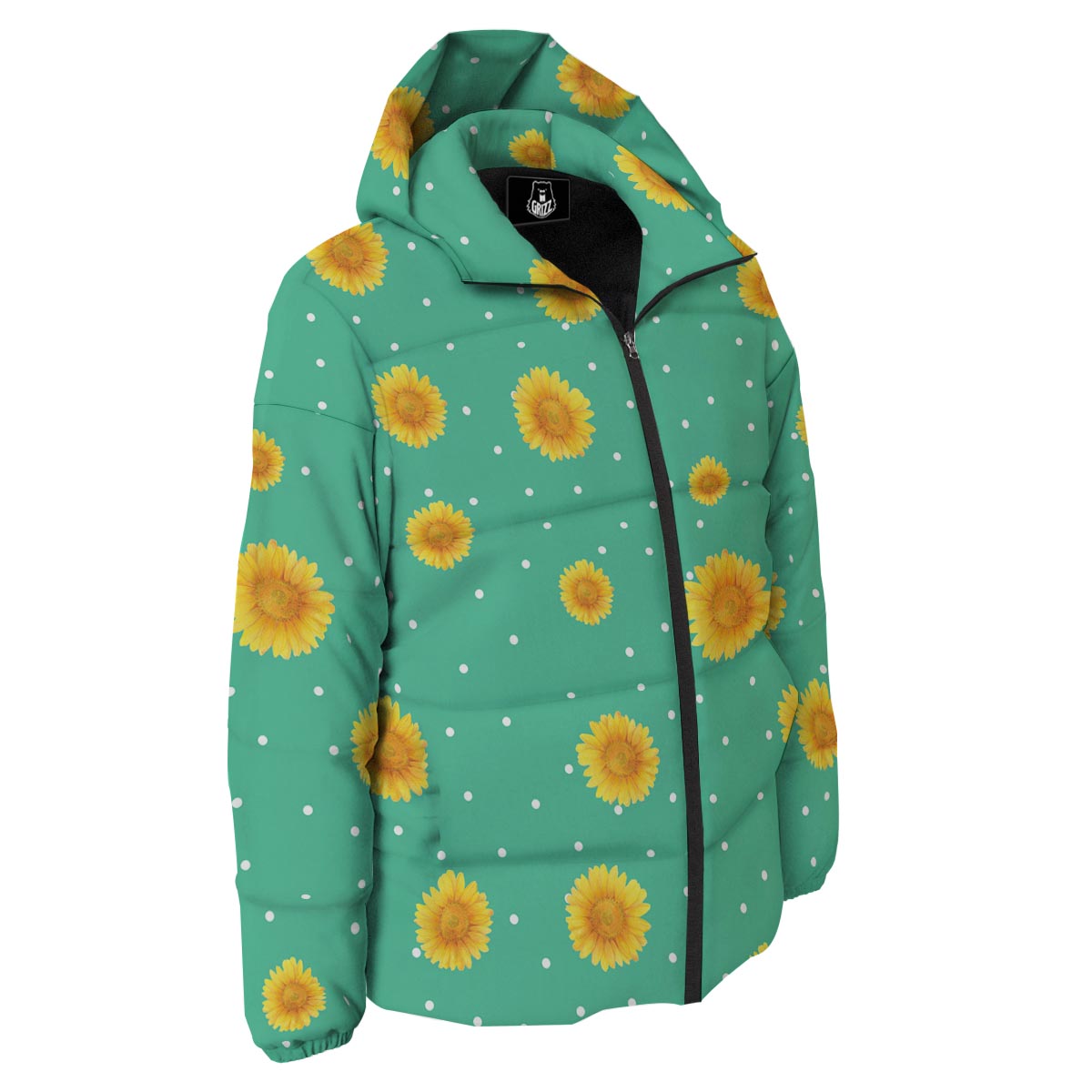 Polka Dot Sunflower Print Pattern Down Jacket-grizzshop