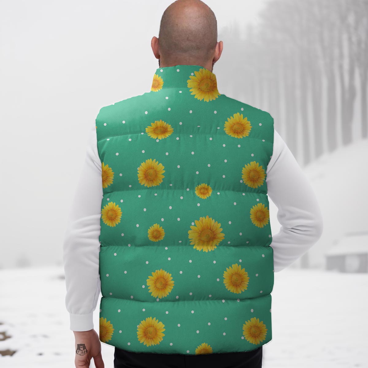 Polka Dot Sunflower Print Pattern Down Vest