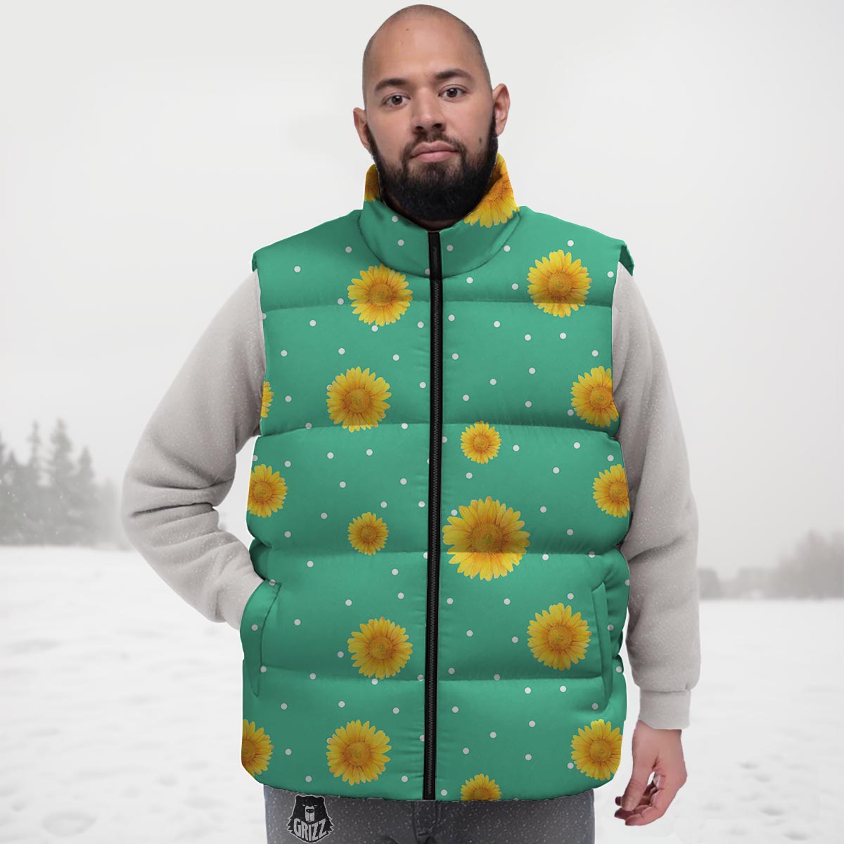 Polka Dot Sunflower Print Pattern Down Vest
