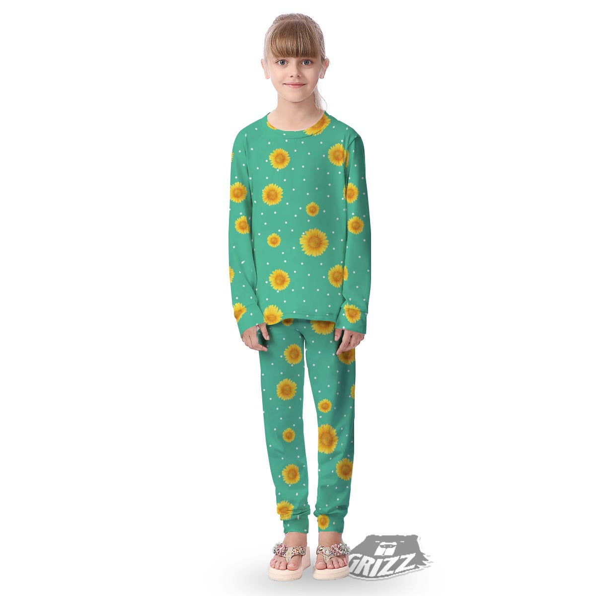 Polka Dot Sunflower Print Pattern Kid's Pajamas-grizzshop