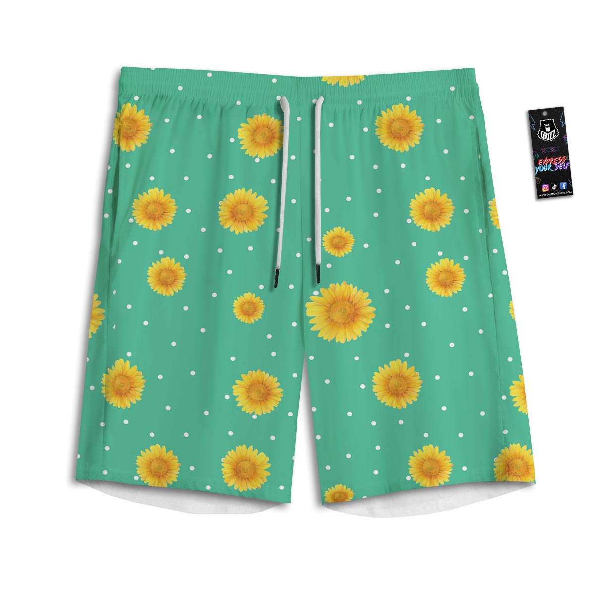 Polka Dot Sunflower Print Pattern Men's Athletic Shorts