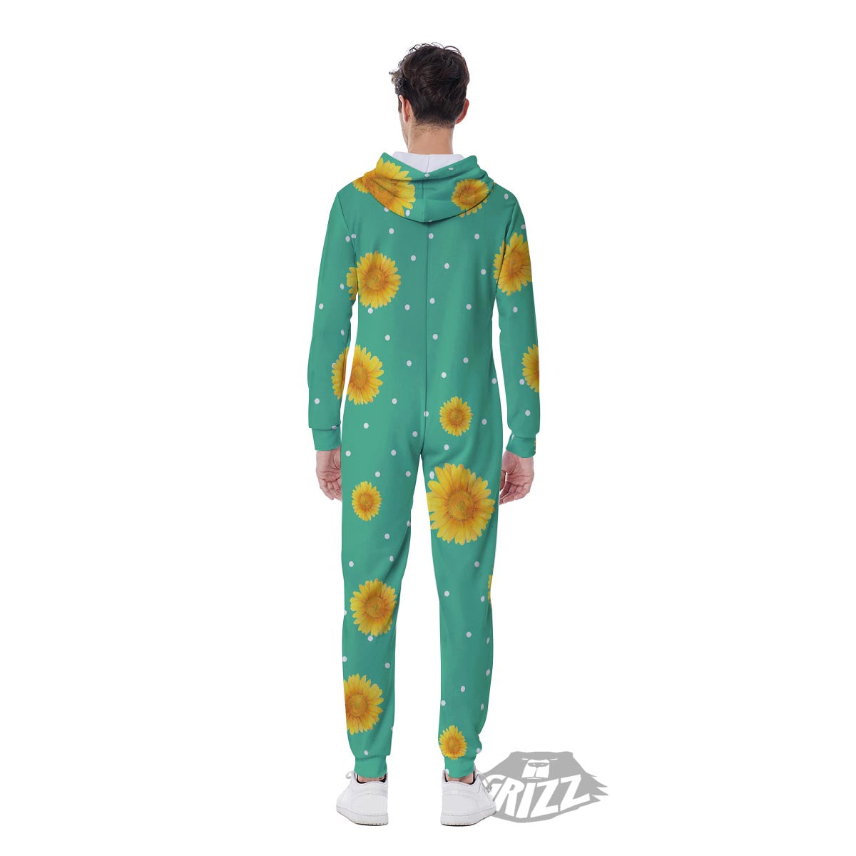 Polka Dot Sunflower Print Pattern Men's Jumpsuit-grizzshop