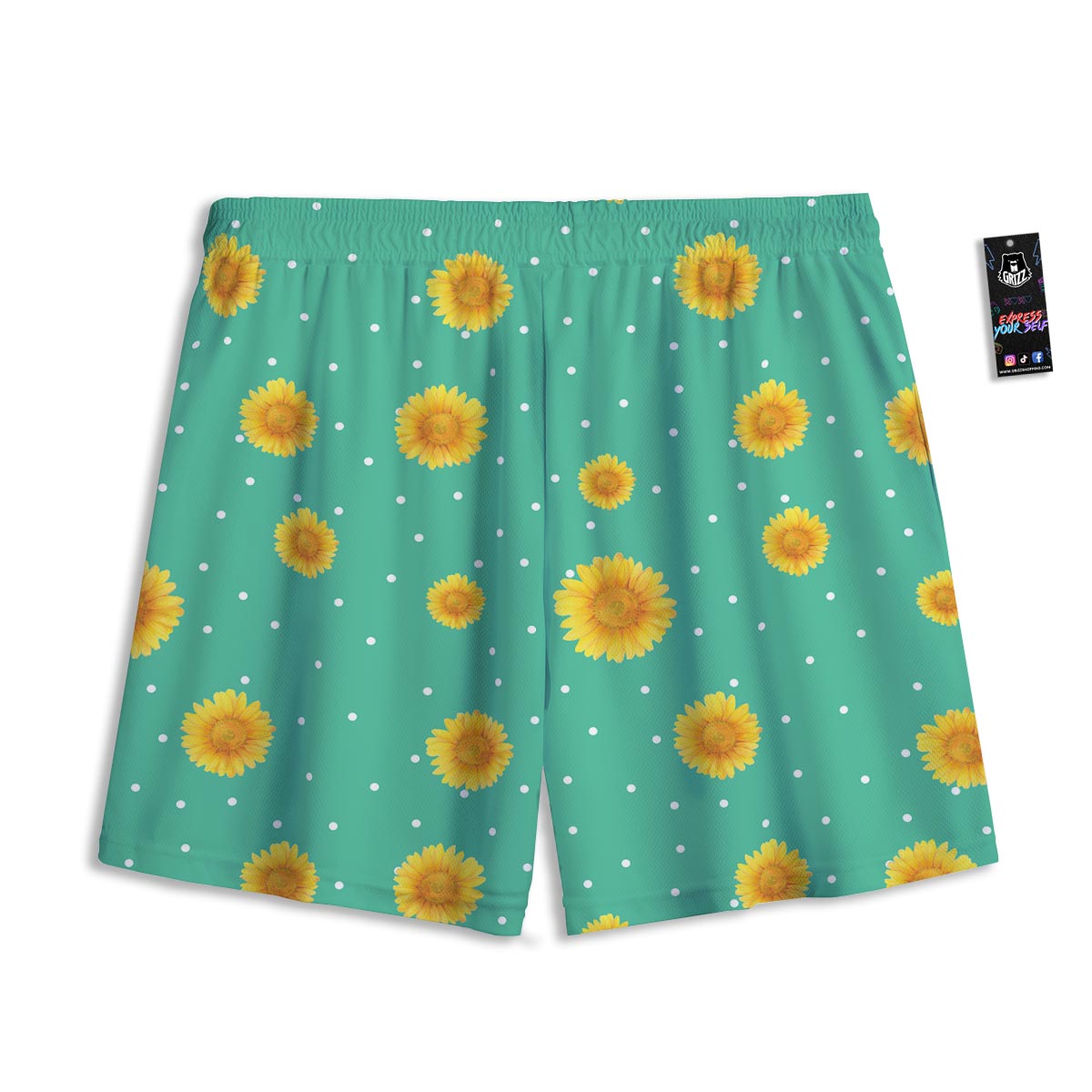 Polka Dot Sunflower Print Pattern Mesh Shorts