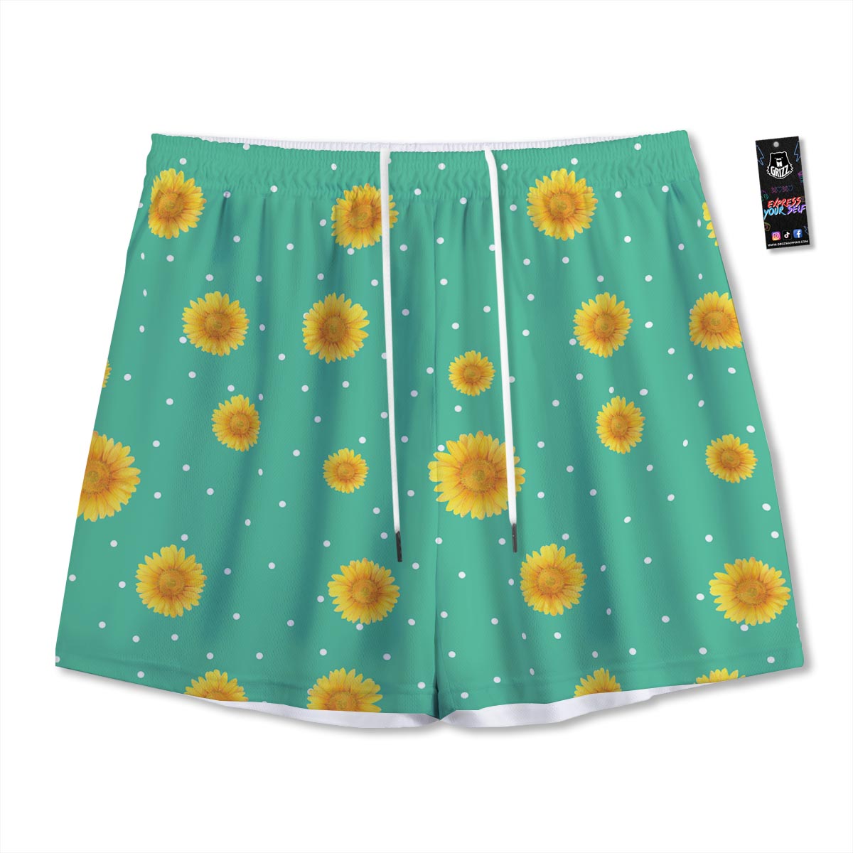 Polka Dot Sunflower Print Pattern Mesh Shorts