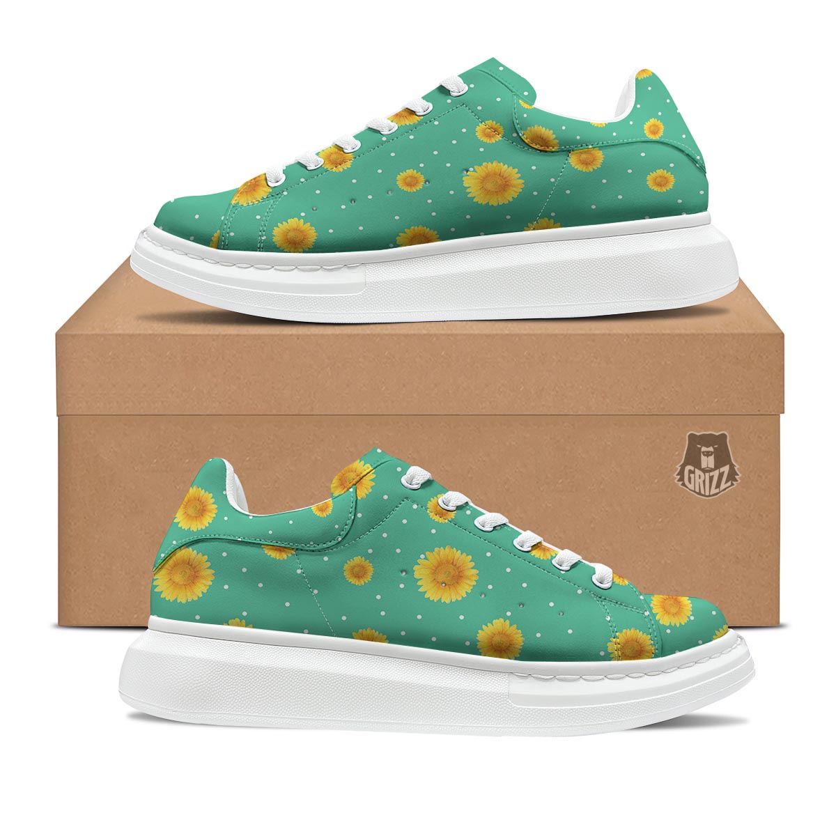 Polka Dot Sunflower Print Pattern Platform Shoes-grizzshop