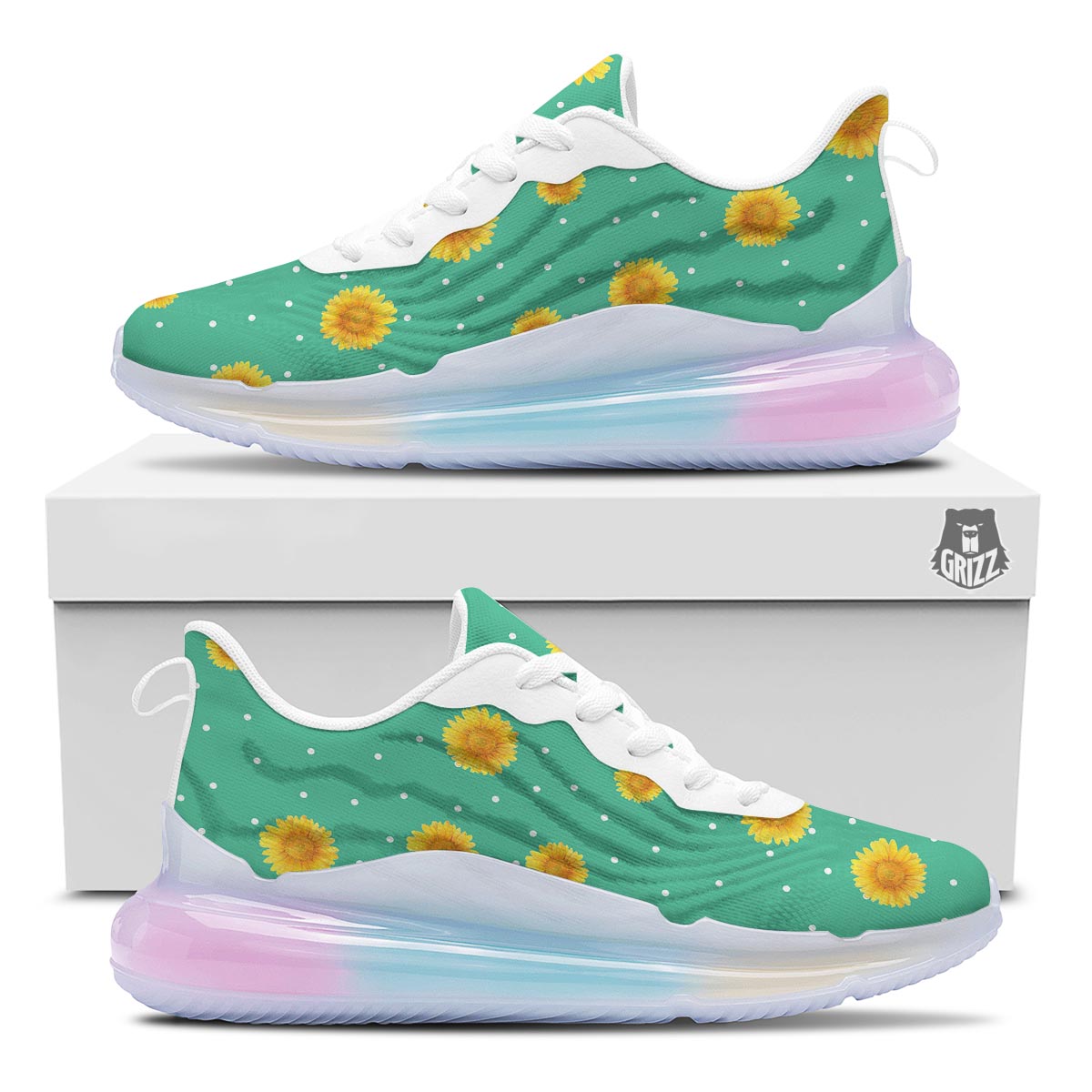 Polka Dot Sunflower Print Pattern Running Sneakers-grizzshop