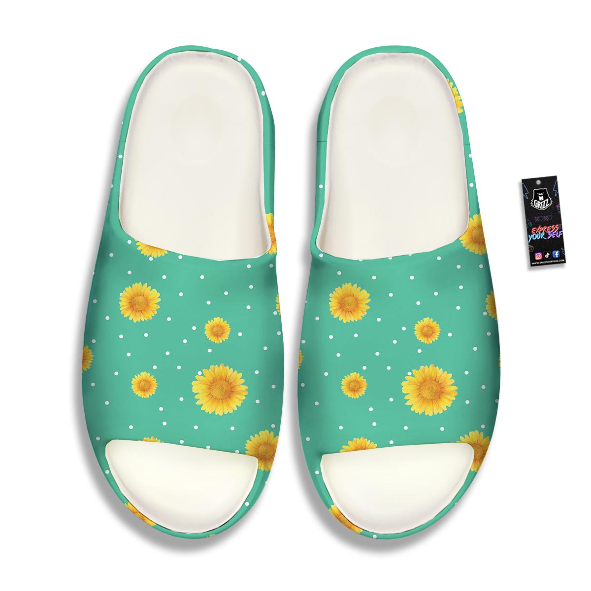 Polka Dot Sunflower Print Pattern Sandals-grizzshop