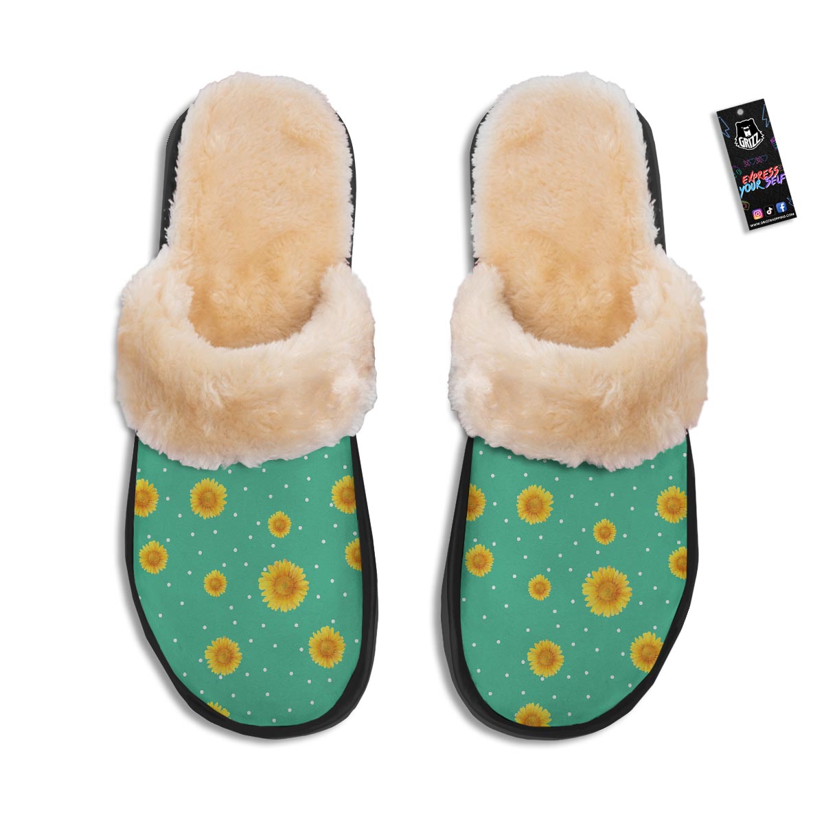 Polka Dot Sunflower Print Pattern Slippers-grizzshop