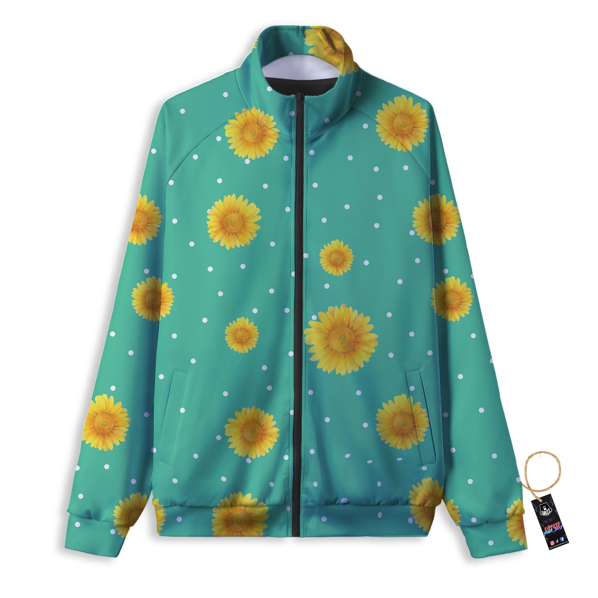 Polka Dot Sunflower Print Pattern Track Jacket-grizzshop