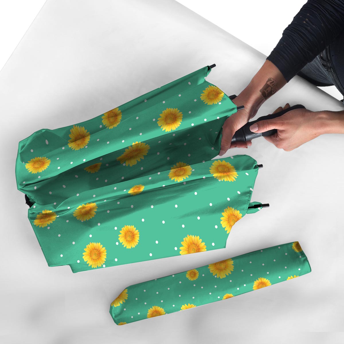 Polka Dot Sunflower Print Pattern Umbrella-grizzshop