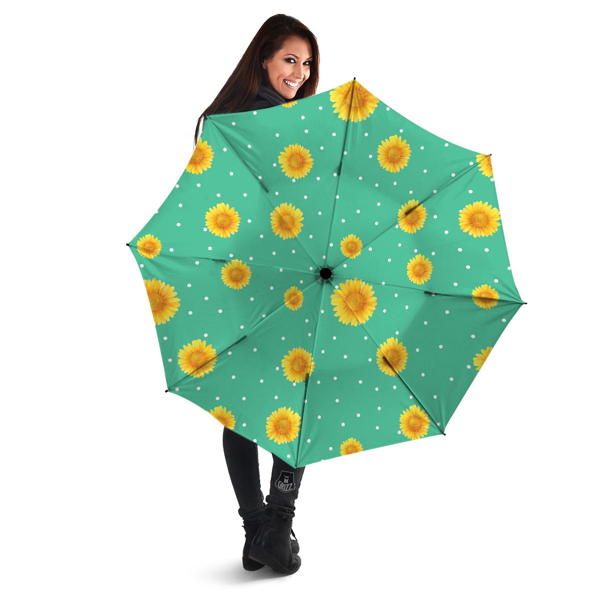 Polka Dot Sunflower Print Pattern Umbrella-grizzshop