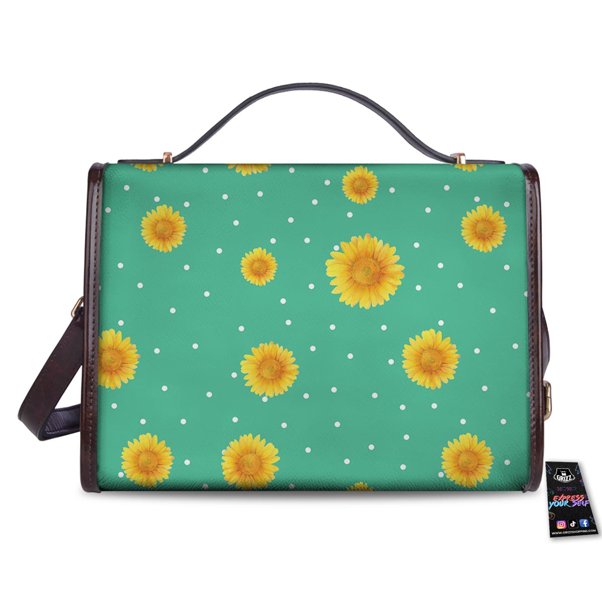 Polka Dot Sunflower Print Pattern Women's Satchel Bag-grizzshop