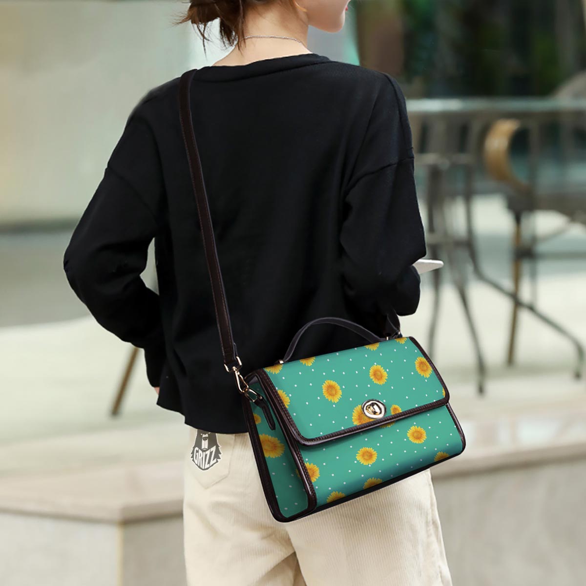 Polka Dot Sunflower Print Pattern Women's Satchel Bag-grizzshop