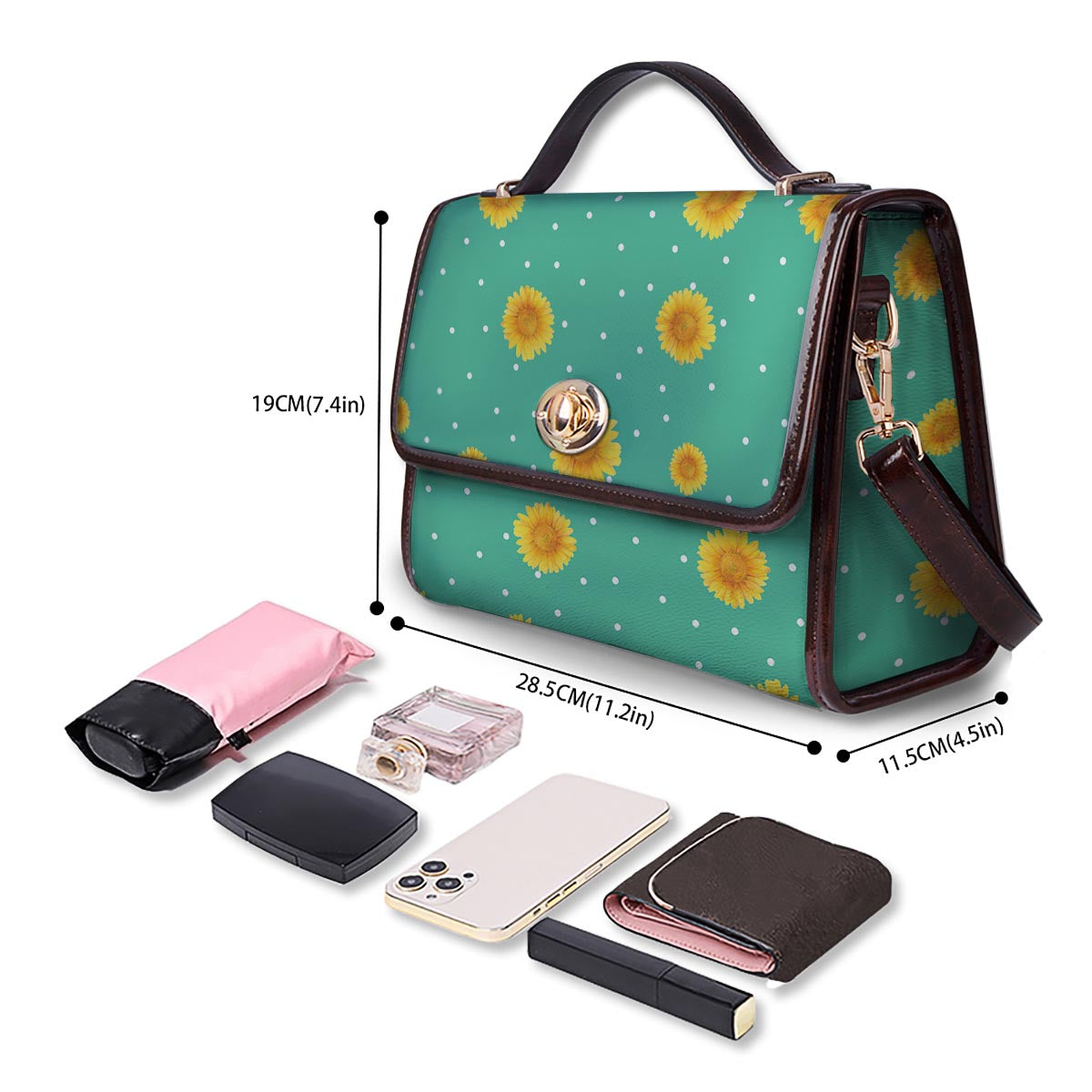 Polka Dot Sunflower Print Pattern Women's Satchel Bag-grizzshop