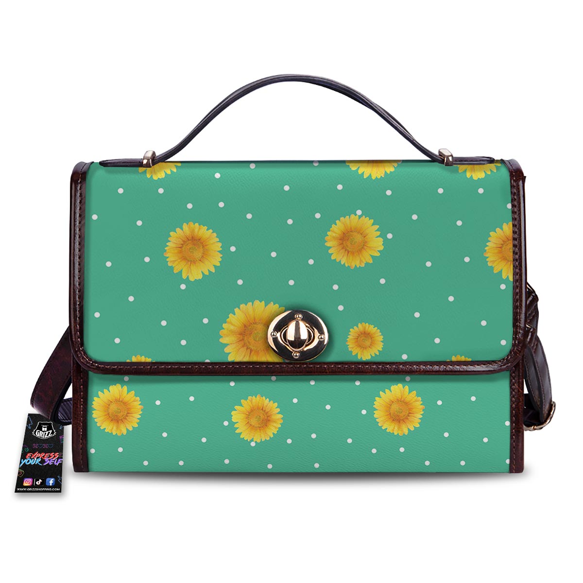 Polka Dot Sunflower Print Pattern Women's Satchel Bag-grizzshop