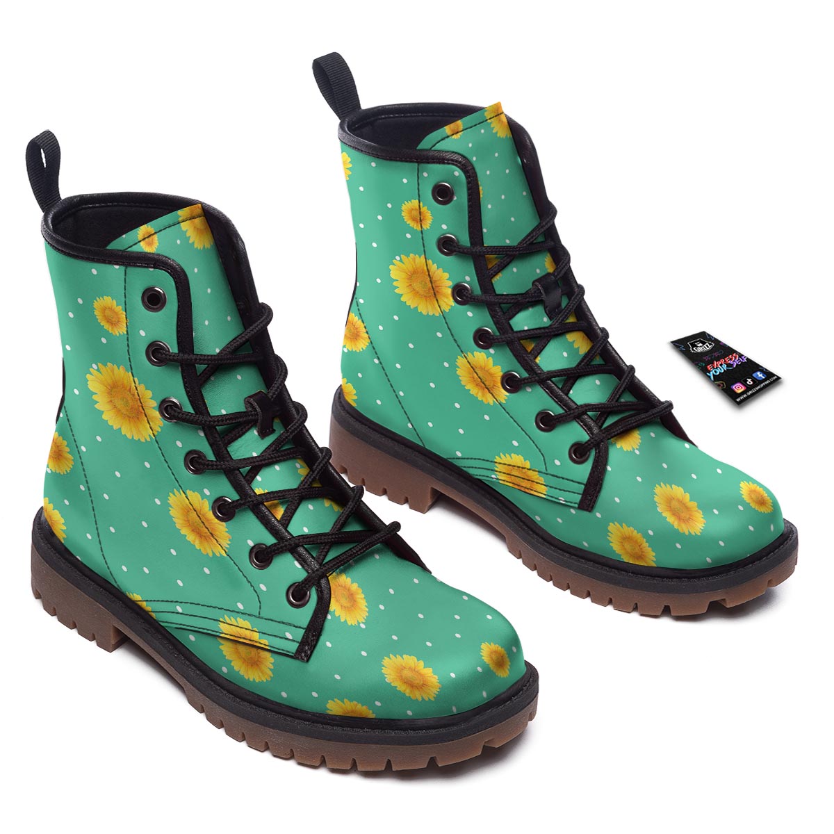 Polka Dot Sunflower Print Pattern Work Boots-grizzshop