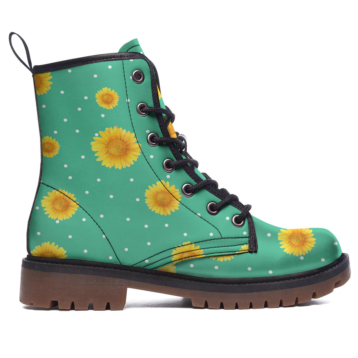 Polka Dot Sunflower Print Pattern Work Boots-grizzshop
