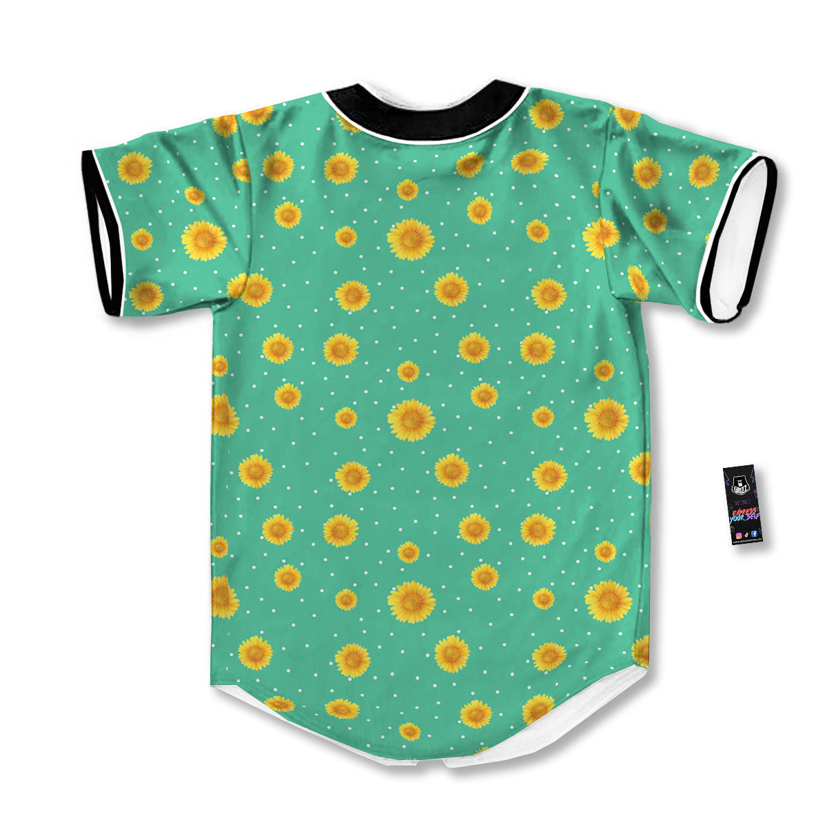 Polka Dot Sunflower Watercolor Print Pattern Baseball Jersey-grizzshop