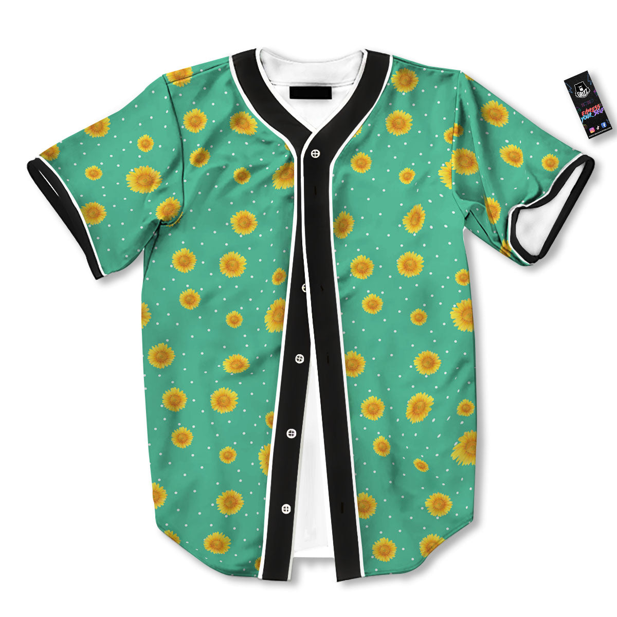 Polka Dot Sunflower Watercolor Print Pattern Baseball Jersey-grizzshop