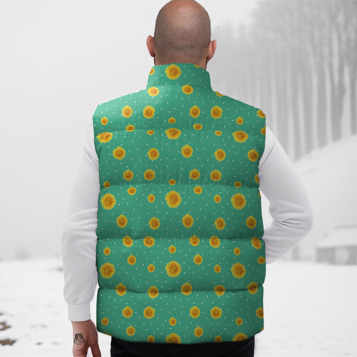 Polka Dot Sunflower Watercolor Print Pattern Down Vest