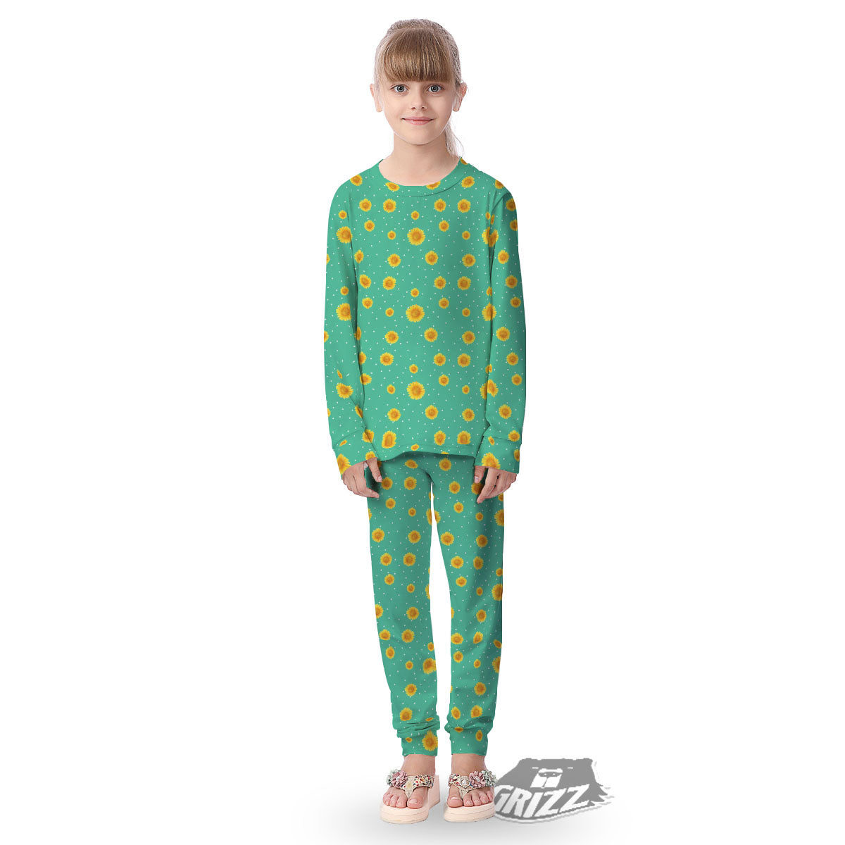 Polka Dot Sunflower Watercolor Print Pattern Kid's Pajamas-grizzshop