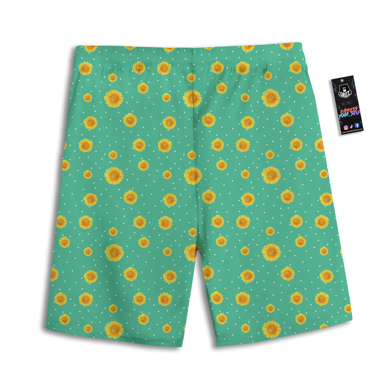 Polka Dot Sunflower Watercolor Print Pattern Men's Athletic Shorts