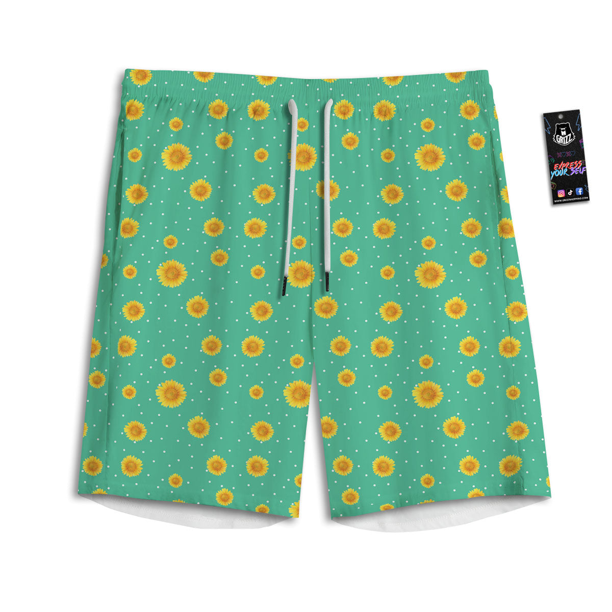 Polka Dot Sunflower Watercolor Print Pattern Men's Athletic Shorts