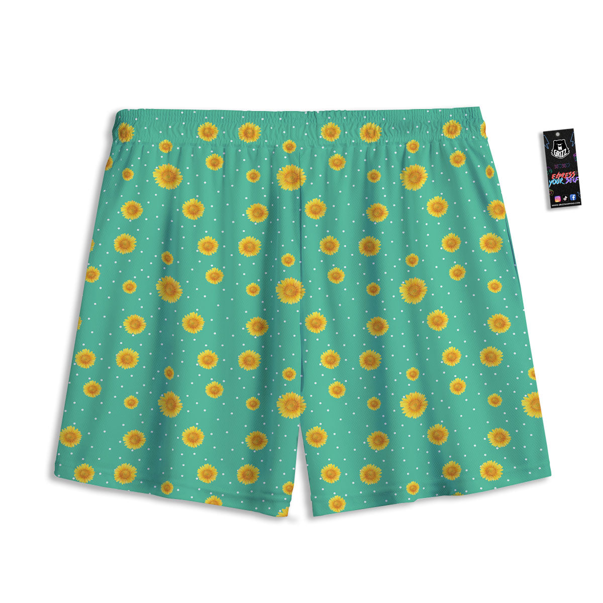 Polka Dot Sunflower Watercolor Print Pattern Mesh Shorts