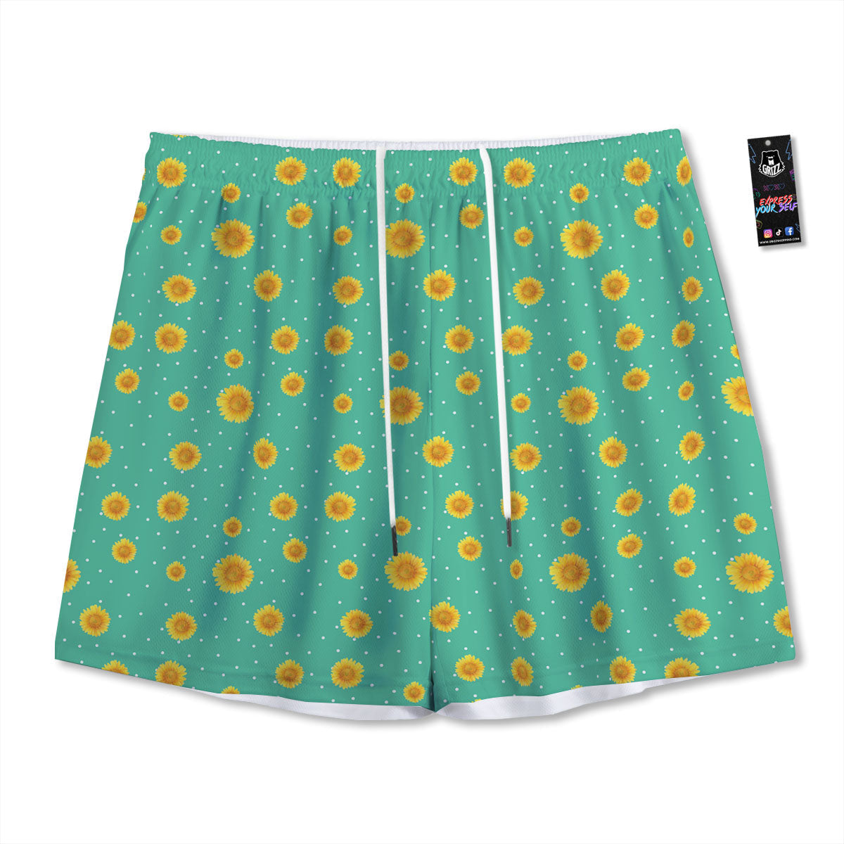 Polka Dot Sunflower Watercolor Print Pattern Mesh Shorts