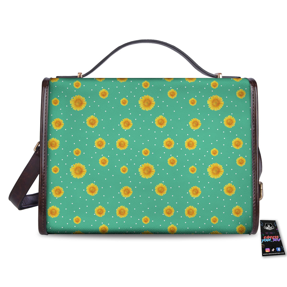 Polka Dot Sunflower Watercolor Print Pattern Women's Satchel Bag-grizzshop